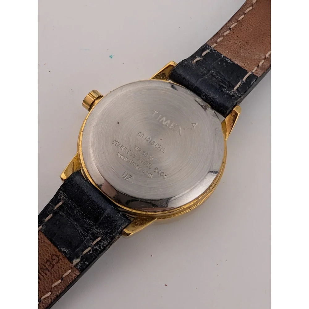 Timex Easy Reader Watch Women 25mm Gold Case Blue Leather Band- New Battery